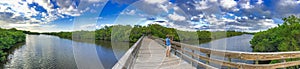 SANIBEL, FL - FEBRUARY 2016: Tourists along the famous Bowman\'s Beach Park - Panoramic view photo