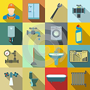 Sanitary engineering flat icons