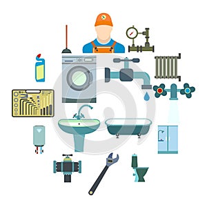 Sanitary engineering flat icons