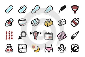 Sanitary napkin menstruation women icon set