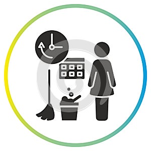 sanitary service hour icon, cleaning time, quickly housekeeping, flat symbol