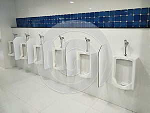 Sanitation concept and cleaning area,toilet men with row orderly urine bowls and luxury modern style