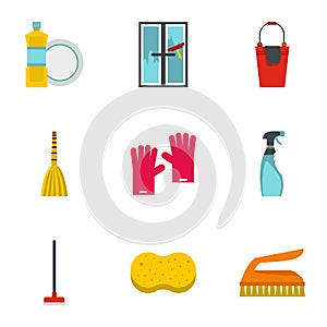 Sanitation icons set, flat style