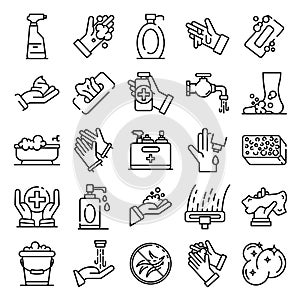 Sanitation icons set, outline style