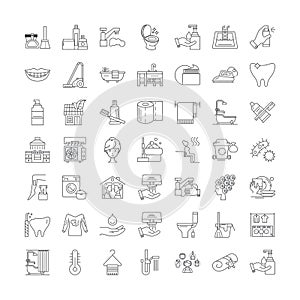 Sanitation linear icons, signs, symbols vector line illustration set