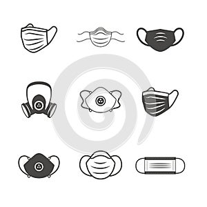 Sanitation and protection facemask ppe icon set w respiratory face masks photo