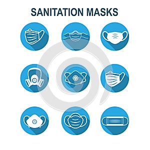 Sanitation and protection facemask ppe icon set w respiratory face masks photo