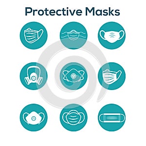 Sanitation and protection facemask ppe icon set w respiratory face masks photo
