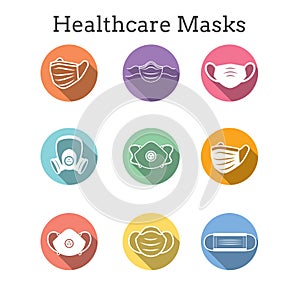 Sanitation and protection facemask ppe icon set w respiratory face masks photo