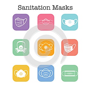 Sanitation and protection facemask ppe icon set w respiratory face masks