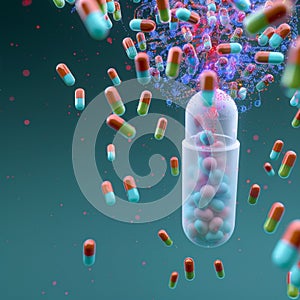 Sanitization, nursing, and virus protection capsules, digitally rendered concept