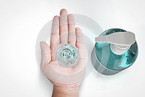 Sanitized gel with hand palm open
