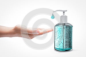 Sanitized gel with hand palm open