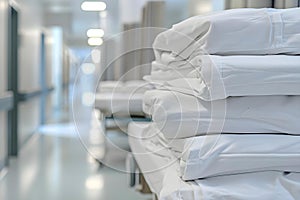 Sanitized Healthcare Settings: Importance of Clean White Linens. Concept Healthcare Hygiene,