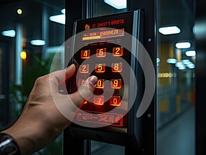 Sanitized touchless elevator control panel in modern office