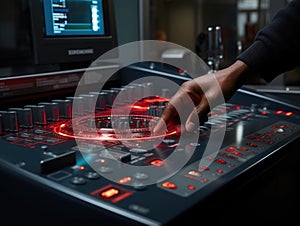 Sanitized touchless elevator control panel in modern office