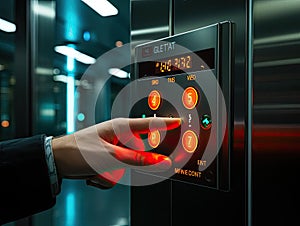Sanitized touchless elevator control panel in modern office