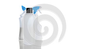 Sanitizer bottle. Empty clear plastic pump container set for antiseptic gel, cosmetic soap and mineral shampoo isolated on white.