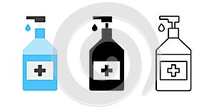 Sanitizer icon collection. Vector isolated sanitizer collection. Antibacterial hand sanitizer gel icon or sign line with drop.