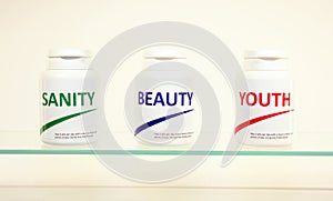 Sanity, Beauty and Youth pills in a bottle