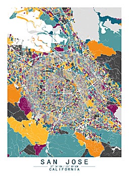 SanJose,California USA Creative Color Block Map Decor Serie photo