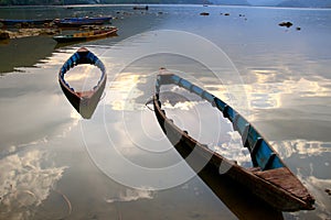 Sank into the evening sunset in pokhara photo