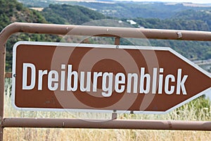 Sankt Goarshausen, Germany - 08 04 2022: Sign Dreiburgenblick