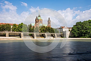 Sankt Lukas church in Munich at the river Isar