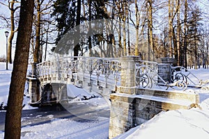 Sankt-Petersburg bridge cold day winter snow park trees outdoor