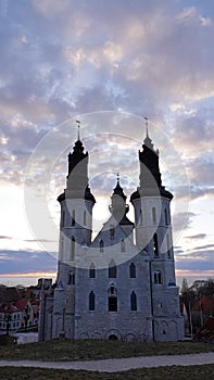 Visby cathedral  at sunset in Gotland in Sweden photo