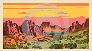 Sanoma Landscape Print: Retro Visuals And Sun-soaked Colors