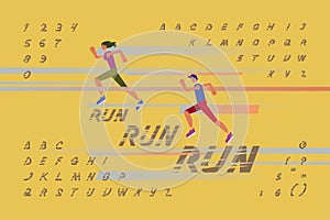 Sans serif alphabet in block letters suitable for sport events, illustrating rapid movements or active lifestyle