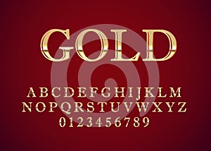 Sans serif font with luxury vintage style, set of alphabet and number. Retro look text effect