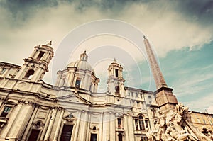 Sant'Agnese in Agone church on Piazza Navona, Rome, Italy. Vintage