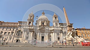 Sant'Agnese in Agone. Fountain of the Four Rivers on Piazza Navona in Rome Italy