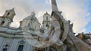 Sant'Agnese in Agone in Piazza Navona. Rome, Italy. Sunset Sky