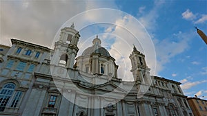 Sant'Agnese in Agone in Piazza Navona. Rome, Italy. Sunset Sky