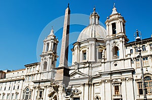 Sant Agnese Church on the famous Piazza Navona Square in the morning, Rome