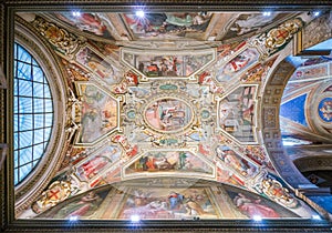 Ceiling fresco by G.B. Ricci in the chapel of Nicholas Tolentino in the Church of Sant`Agostino in Rome, Italy. photo