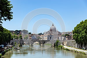 Sant`angelo bridge and St. Peter`s Basilica - Rome, Italy