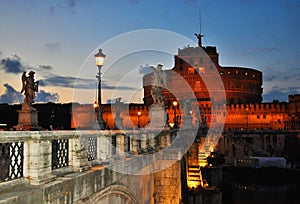 Sant`Angelo Castel backlighted at dusk