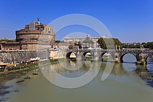 Sant Angelo Castle and Bridge in Rome, Italia. photo