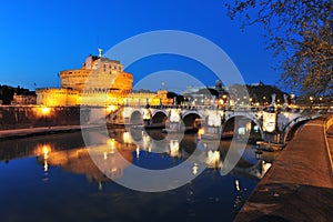 Sant Angelo castle, Rome, Tevere river at night photo