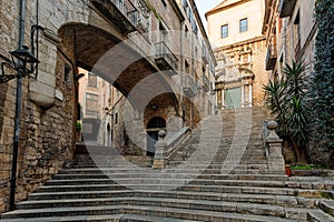 Sant Domenec stairs and Arch of the Agullana Palace in Girona photo