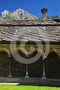 Sant Orso cloister in Aosta. Traditional mountain stone architecture