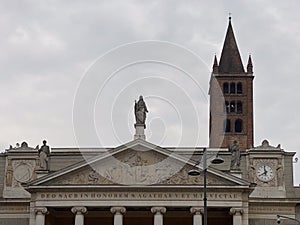 Sant'Agata church fachade and bell tower in Cremona, Italy photo