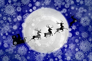 Santa against moon in snowfall