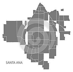 Santa Ana California city map with neighborhoods grey illustration silhouette shape photo