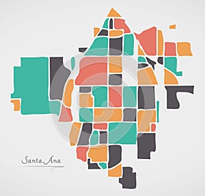 Santa Ana California Map with neighborhoods and modern round shapes