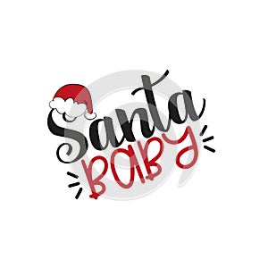 Santa Baby- Christmas text with Santa`s cap.